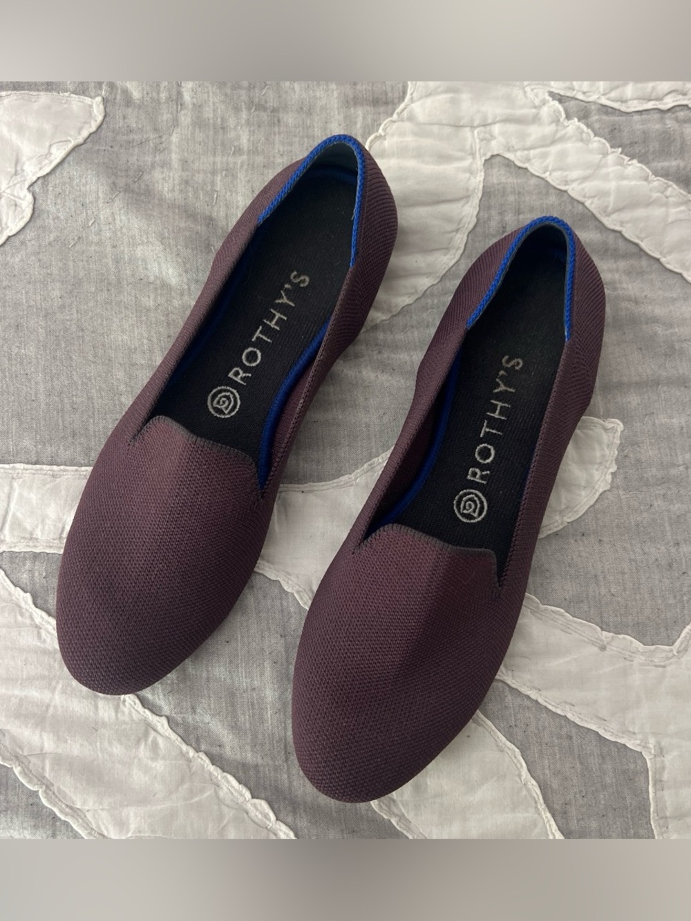 Rothy's Women's Slip-On Flats in Deep Plum with Royal Blue Trim